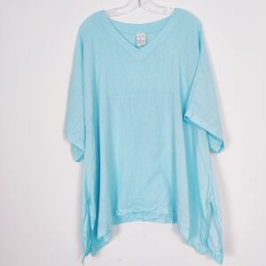 Women's Match Point USA Light Blue V-Neck Linen Tunic, Size Medium Resortwear